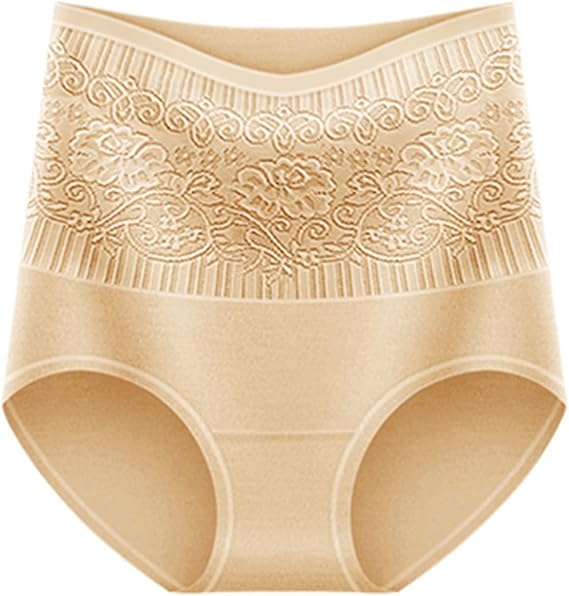 4pcs Sexy High Waist Panties,Floral Lace Solid Color Breathable Intimates Briefs Tummy Lifting Buttocks Shaping