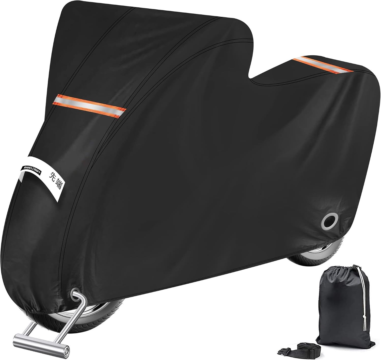 90-250CC Motorcycle Cover with Reflective Stripe, Waterproof, Sunproof, Windproof, Anti-Theft, Yamaha, Suzuki, Honda, Kawasaki, Storage Bag Included BlackLarge