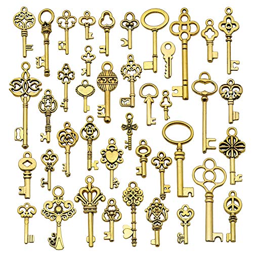 WOCRAFT 82pcs Craft Supplies Antique Gold Vintage Skeleton Keys Charms For Jewelry Making Wedding Findings Crafting Accessory for DIY Necklace Bracelet M358
