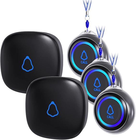 Wireless Caregiver Pager, 3 Call Buttons + 2 Receivers for Elderly at Home