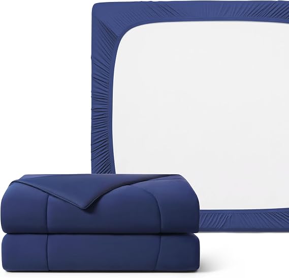 REST Buy 2 GET 30 Percent Off : Evercool Comforter Plus Fitted Sheet Bundle at 30% Discount, in Midnight Blue, TwinXL Size