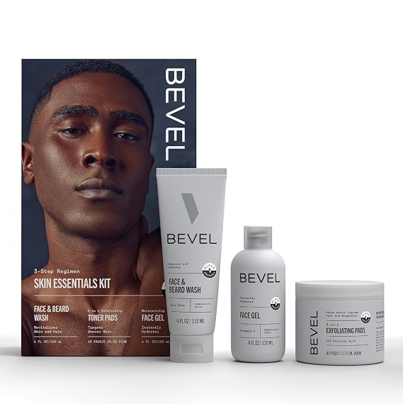 Bevel Skin Care Set, Includes Beard Wash, Face Gel & Exfoliating Pads