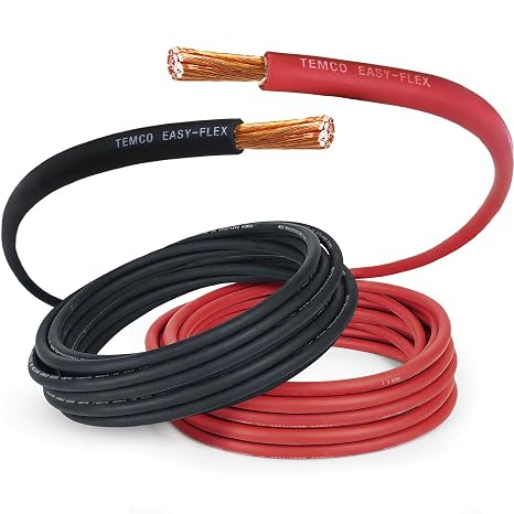TEMCo WC0455-40' (20' Blk, 20' Red) 2 Gauge AWG Welding Lead & Car Battery Cable Copper Wire Black + RED | Made in USA