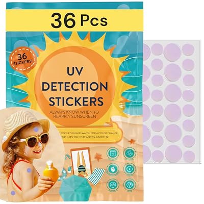 UV Stickers for Sunscreen - 36 PCS UV Detection Stickers, Kid Friendly Sun Protection Reminder, Sunscreen Patches, Summer and Beach Vacation Essentials 36