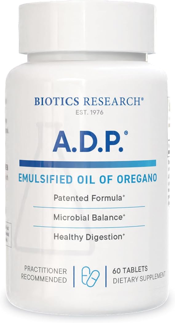 BIOTICS RESEARCH A.D.P. Emulsified Oil of Oregano 50mg - GI Health, 60 Tabs | Patented Formula, Sustained Release for High Absorption, Contains Carvacrol, Wild Oregano, Non GMO