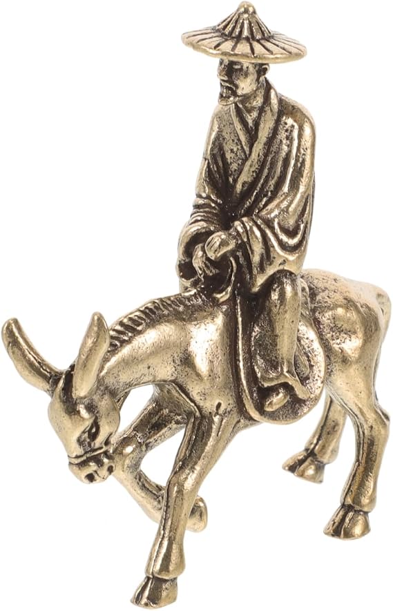 Copper Old Riding Donkey Figurine Vintage Old Man Riding on Donkey Statue Desktop Table Decor for Shelf Living Room Bedroom Office Home Accent