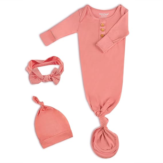 Newborn Baby Knotted Gown, Super Soft Silky Infant Long Sleeve Sleeper with Tie Bottom, Baby Girl and Boy Sleep Gown