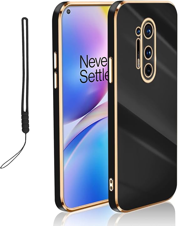 for Oneplus 8 Pro Case, Oneplus 8 Pro Phone Case for Women Electroplating Cute Luxury Bling Aesthetic Trendy Pretty, Full Camera Soft TPU Protection Shockproof Cover for Oneplus 8 Pro (Black)