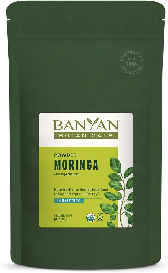 Banyan Botanicals Organic Moringa Powder Moringa Oleifera Superfood Powder and Natural Source of Vitamins & Minerals* 1/2lb Non-GMO Sustainably Sourced Vegan