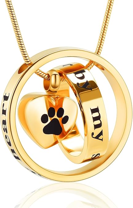 memorial jewelry Forever in My Heart,No Longer by My Side Pet Cremation Jewelry for Ashes of Dog/Cat Funeral Keepsake Urn Necklace Paw Print Memorial Necklace