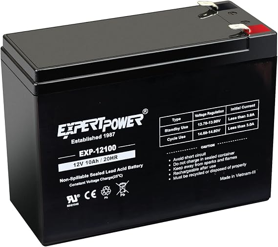 ExpertPower EXP12100 12V 10Ah Rechargeable SLA Battery - Battery 12 V for Scooters, UPS Systems, Wheelchairs, Low-Power Devices, F2 Terminals