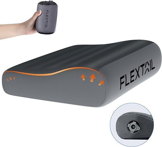 FLEXTAILGEAR Inflatable Camping Pillow, Ultralight Travel Pillows with Washable Cover, TPU Bladder for Camping, Hiking, Airplane, Road Trip, Office