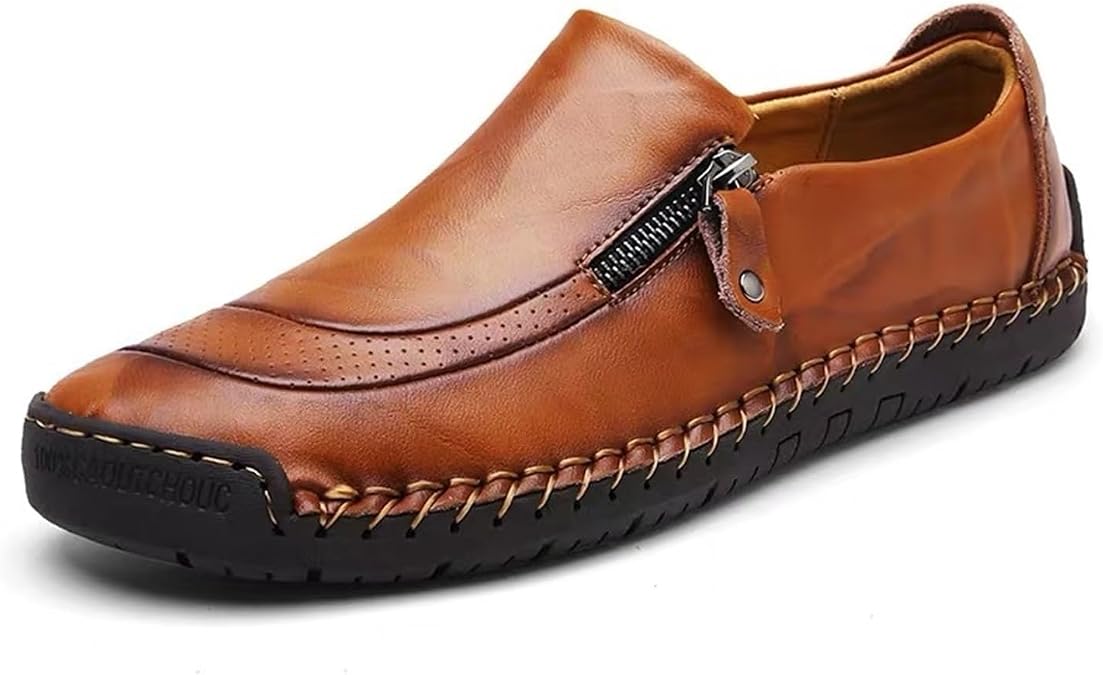 Dress Shoes for Men Lightweight Oxfords Zipper Slip On Flat Loafers Driving Shoes Vintage Walking Casual Boat Shoes