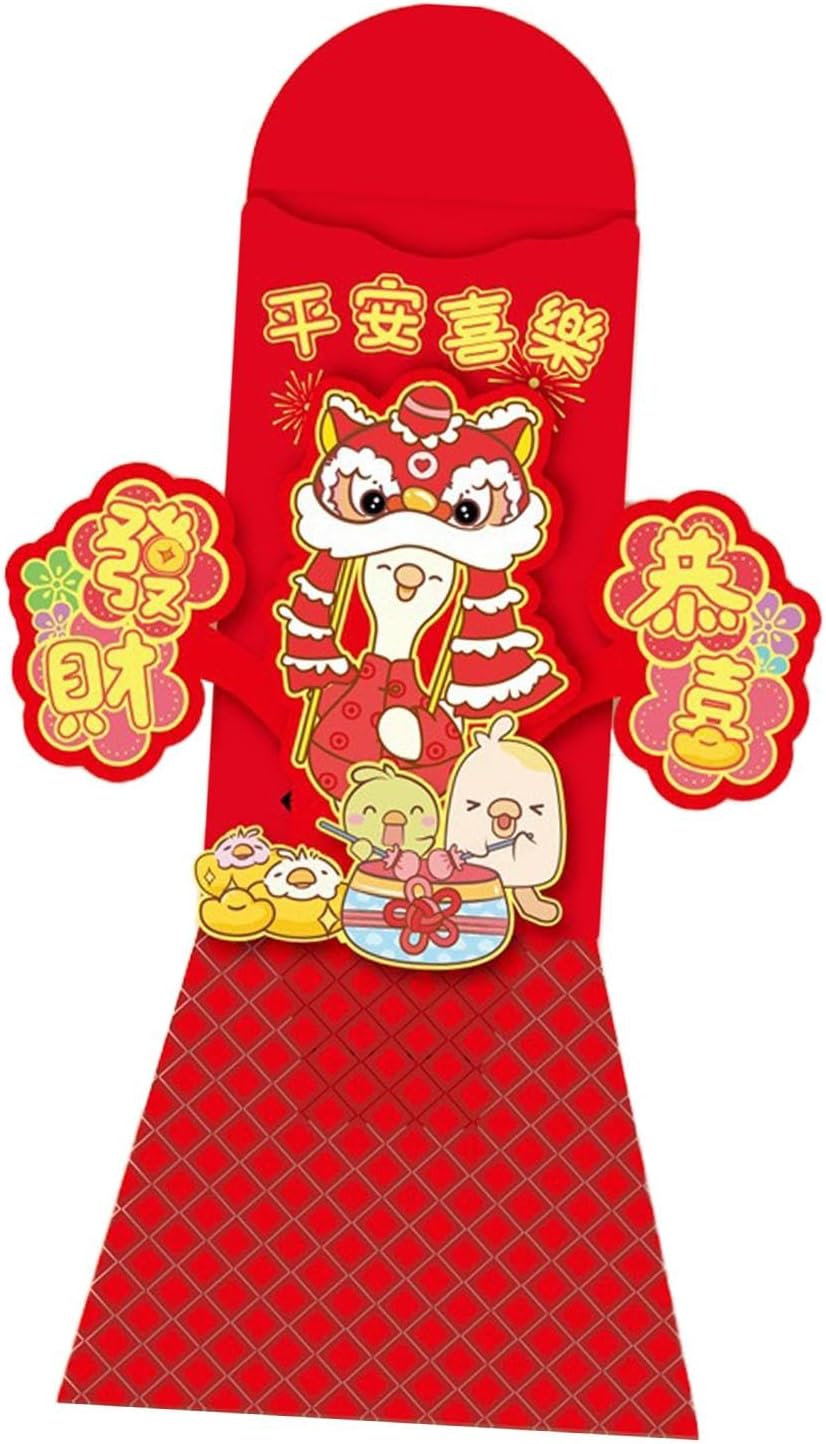 Chinese New Year Red Envelope Red Pocket 2025 Hongbao Decor Traditional Unique Gifts Spring Festival Envelope for Wedding, Lion Dance