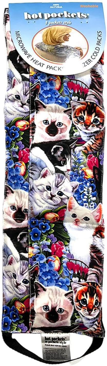 Hot Pockets Microwaveable Hot & Cold Heating Pad 3 Pockets Style for Neck, Shoulder, Elbow, Knee, Stomach & Lower Back Reusable & Washable for Comfort & Relaxation - Cute Cats