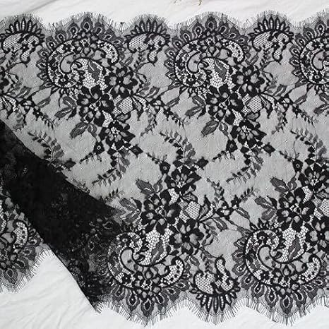 GIOTEL lace 3meter Long Eyelash Lace Fabric Suitable for DIY Clothing Wedding Veil Skirt Accessories lace (Color : Black)