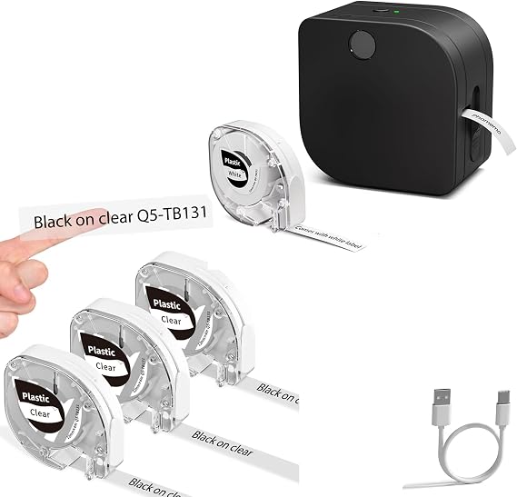 Phomemo P12 Label Maker with 4 Tapes, Bluetooth Label Maker Machine with 3 Pack Black on Clear Tape, Label Maker Machine with Different Fonts for Organization