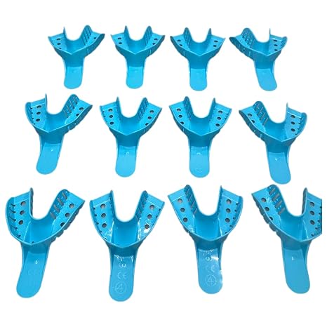 Impression Trays Blue, Perforated Impression Trays for Dental Clinic, Lab Equipment, Dental Students (20, 3# MD Upper)