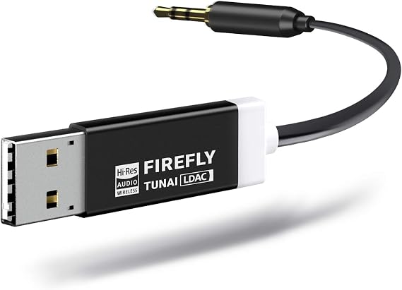 TUNAI Firefly LDAC Bluetooth Receiver: High Resolution Wireless Audio Bluetooth 5.0 Adapter with Audiophile USB DAC 3.5mm AUX for Car/Home Stereo Hi Res Music Streaming; Auto On, No Charging Needed