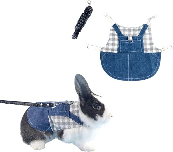 Rabbit Harness and Leash for Walking Escape Proof - Cute Mesh Breathable Bunny Vest Harness Outdoor Camping Hiking Training - Also Suit for Ferret Kittn Puppy Small Animals (Small)