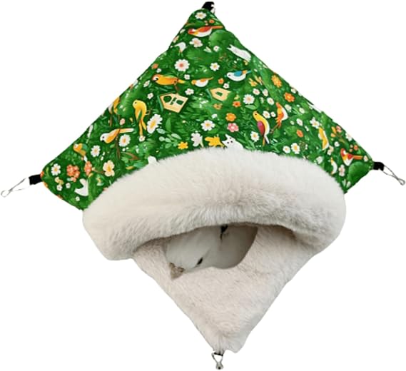 Bird Nest House Winter Warm Hanging Hammock Bird Bed Snuggle Hut for Parakeets Budgies Caique Conures Cockatiels (Green,L)