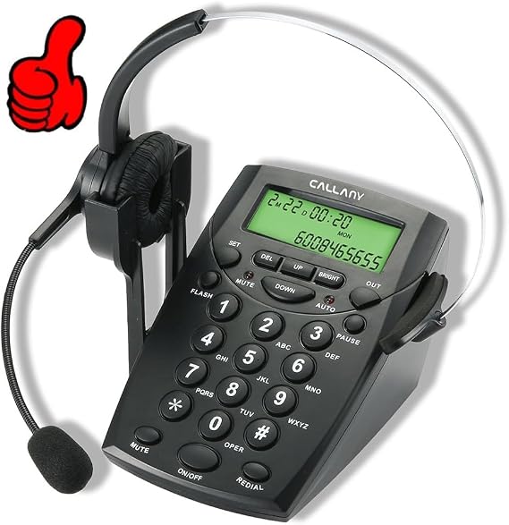 Call Center Headset Telephone with Dialpad and Noise Cancellation Headphone Microphone, Corded Landline Phone with Headset for House Call Center Office Home, Black, HT500