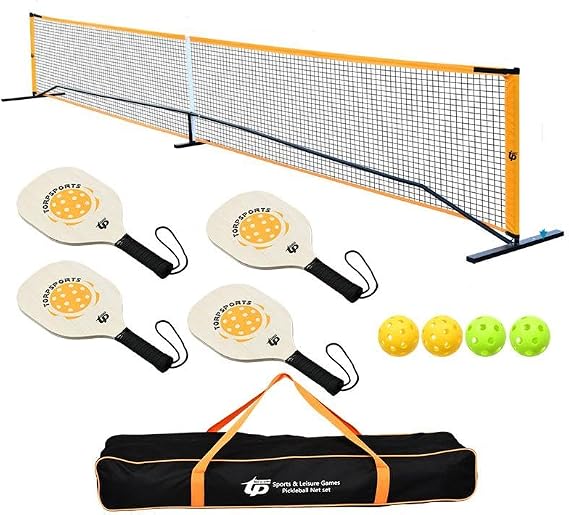 Pickleball Set, Portable Outdoor Pickleball Court 22 FT Pickleball Nets + 4 Pickleball Paddles + 4 Outdoor Pickleball Balls + Storage Bag for Driveway Backyard