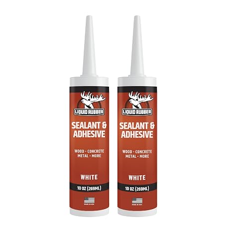 Liquid Rubber Waterproof Sealant & Adhesive Caulk, White, 10.2 oz, 2 Pack