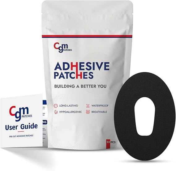 Dexcom G6 with Cutout | Waterproof Sweatproof CGM Sensor Patch | Comfortable G6 Patches for 10-14 Days | Premium CGM Stickers | Adhesive Patches | Pack of 25 Patches (Black)