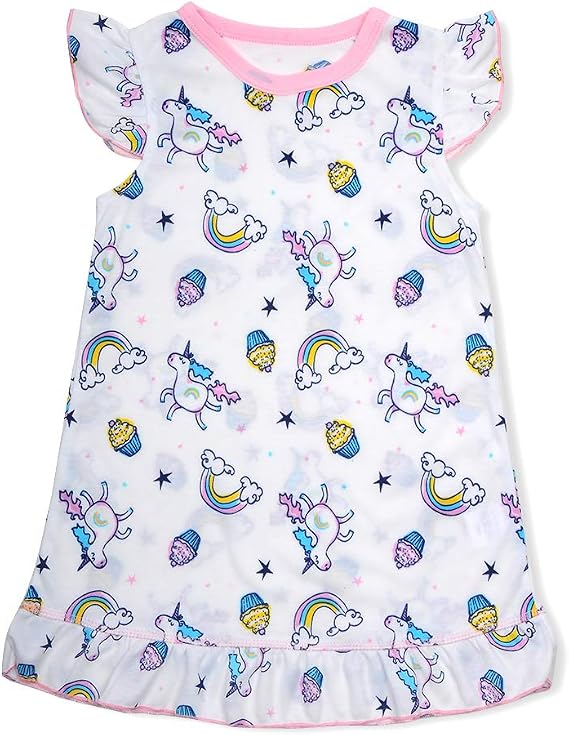 Girls Nightgown Unicorn Pajamas for Girls Flutter Sleeve Princess Soft Cute Sleepwear for Kids 2-9 Years