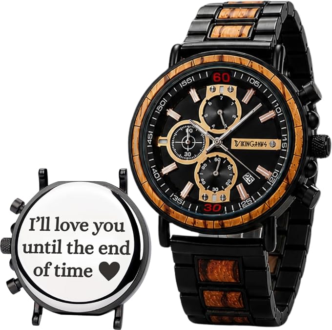 Vikingenes Wooden Watches for Men, Engraved Wood Watch, Personalized Men's Gift, Viking Watches, Natural Wood Wristwatch, Luxury Wooden Chronograph, Custom Engraved Watch, Unique Gift for Men