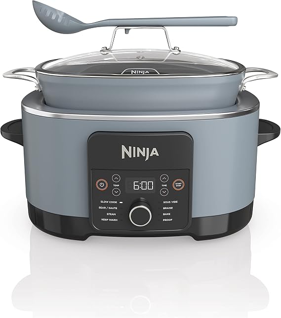 Ninja MC1001C Foodi PossibleCooker PRO 8.5 Quart Multi-Cooker, with 8-in-1 Slow Cooker,Dutch Oven,Steamer &More,Glass Lid & Integrated Spoon,Nonstick,Oven Safe Pot to 500F,Sea Salt Gray,Sea Salt Grey