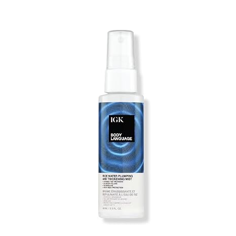 IGK Body Language Rice Water Plumping + Thickening Mist for Fine Hair | Adds Soft, Touchable Volume to Fine, Flat Hair, Hydrates, Detangles and Protect, 450F Heat Protection, Vegan