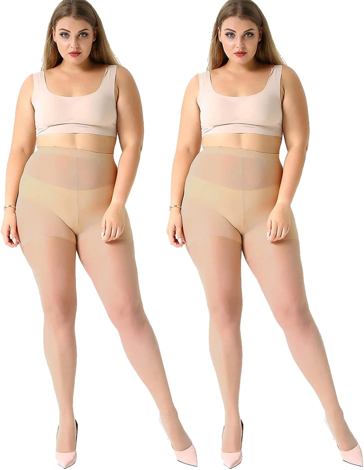 MANZI Plus Size Pantyhose Sheer Tights for Women 2 Pairs