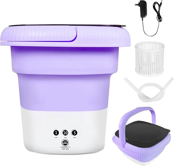 Foldable Washing Machine,6.5L Folding Washing Machine,Mini Washer,Small Portable Washer Easy to Carry,Suitable for Apartments, Dormitories, Camping, RV, Travel Laundry,Hotels (Purple)