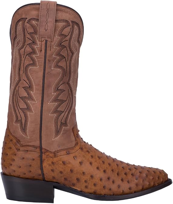Dan Post Mens Tempe Ostrich Embroidered Pull On Round Toe Dress Boots - Brown