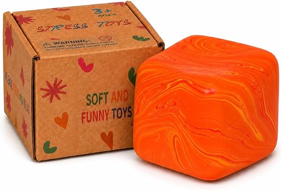 2.76in Orange Swirl Pattern Cube Squishy Slow Rising Toy