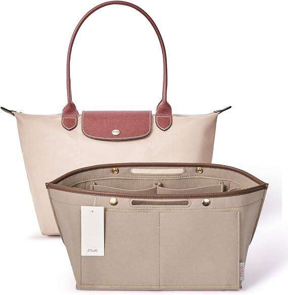 ZTUJO Purse Organizer Insert For Le Pliage, Compatible with Longchamp Le Pliage Shoulder Bag S/L, Top Handle S/M,Energy S/L, Xtra S, Longchamp Organizer Insert (Beige, Large)