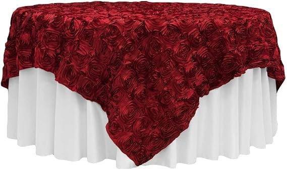 CVL Rosette Satin Table Overlay Topper Edge: Serged 85"x85" - Apple Red