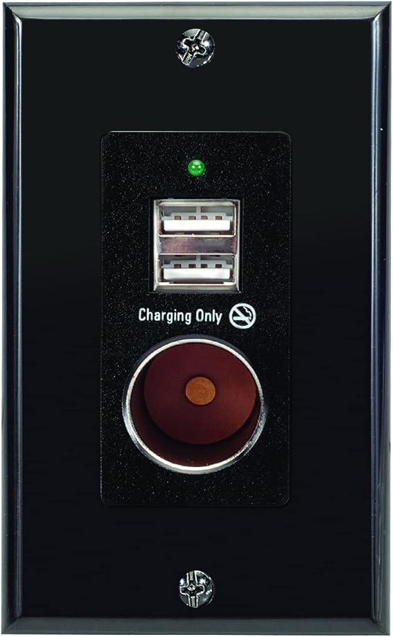Magnadyne WC-12V-B Wall Mount Black USB Charger with 2 Ports & 12V Power Outlet