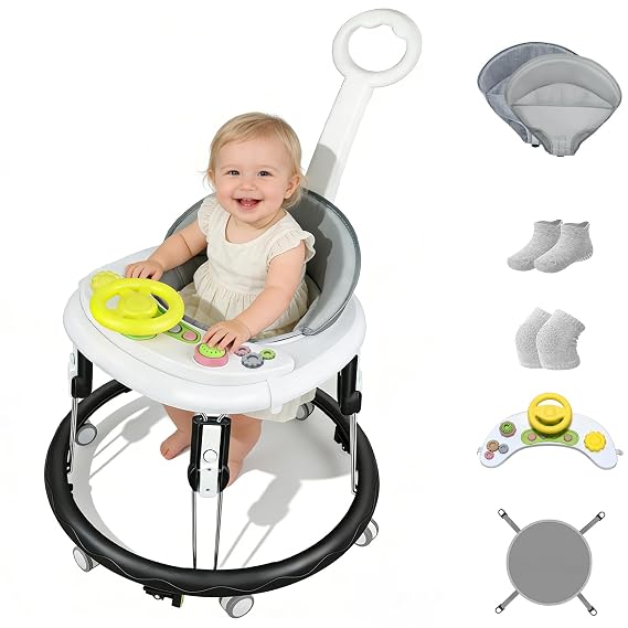 Foldable Baby Walker with Wheels 360, 5 in 1 Toddler Activity Walkers