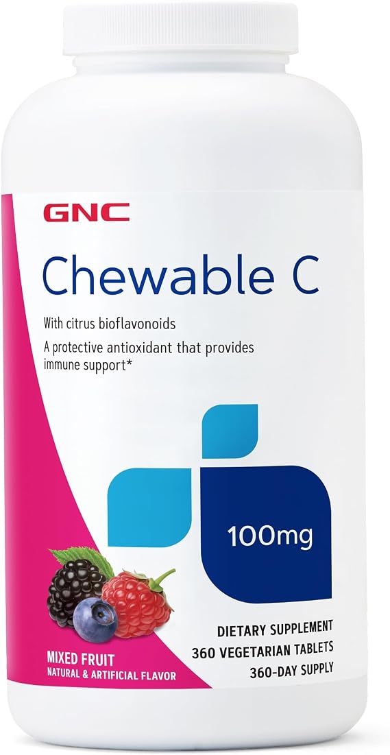 GNC Vitamin C 100mg, Provides Immune Support, Mixed Fruit, 360 Servings | Protective Antioxidant With Citrus Bioflavonoids Supports Immune Health, Bones, Teeth, Blood Vessels, and Collagen