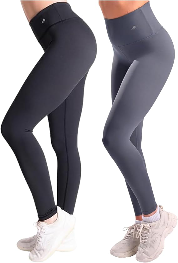 CompressionZ Tummy Control Compression Leggings for Women | High Waisted Workout Yoga Pants (Black + Gray, Medium) Bundle