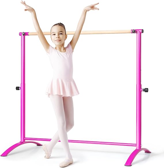 GOFLAME Ballet Barre Portable, 51 Freestanding Dancing Bar with 4-Position Adjustable Height for Kids & Adults, Fitness Stretching Bar with Foot Pads for Home, Gym, Dance Room, Easy Assembly