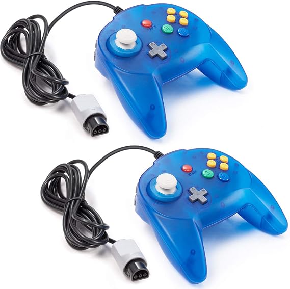 miadore 2 pack Mini N64 Controller, Classic N64 Game Pad Joystick for N64 System Video Game Console (Ocean Blue)