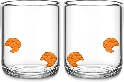 2 PCS Icon Juice Glasses - 14oz Old Fashioned Icon Stemless Wine Drinking Juice Cocktail Coffee Glasses Cups for Women Home Summer Party Supplies GiftCroissant Style