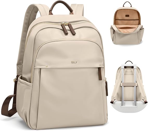GOLF SUPAGS Stylish Laptop Backpack for Women Computer Bag Fits 14 Inch Notebook Travel College Work Backpacks Purse (Apricot)