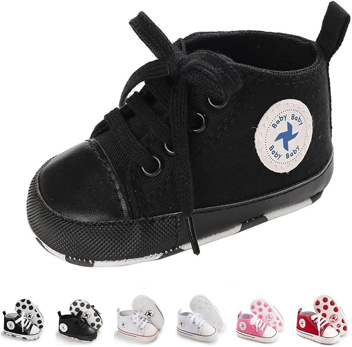 Newborn Baby Girls Boys Canvas Shoes Infant Soft Sole Slip On First Walkers Sneaker Toddler Flat Loafers High Top Crib Denim Unisex Moccasins Shoe