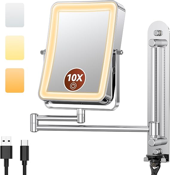 7 Height Adjustable Wall Mounted Lighted Makeup Mirror with Light