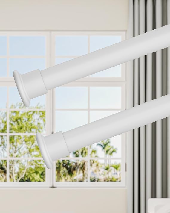 Tension Curtain Rod by EZFurni, 2 Sets 42-123 Inches, Heavy Duty Tension Rods for Windows, No Drilling Adjustable Curtain Rod for Patio, Hold Up Blackout Curtains and Non Slip, White